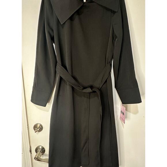 Avec Les Filles Black Trench Coat Belted Drape Front Size Large NWT Stylish - Picture 10 of 16
